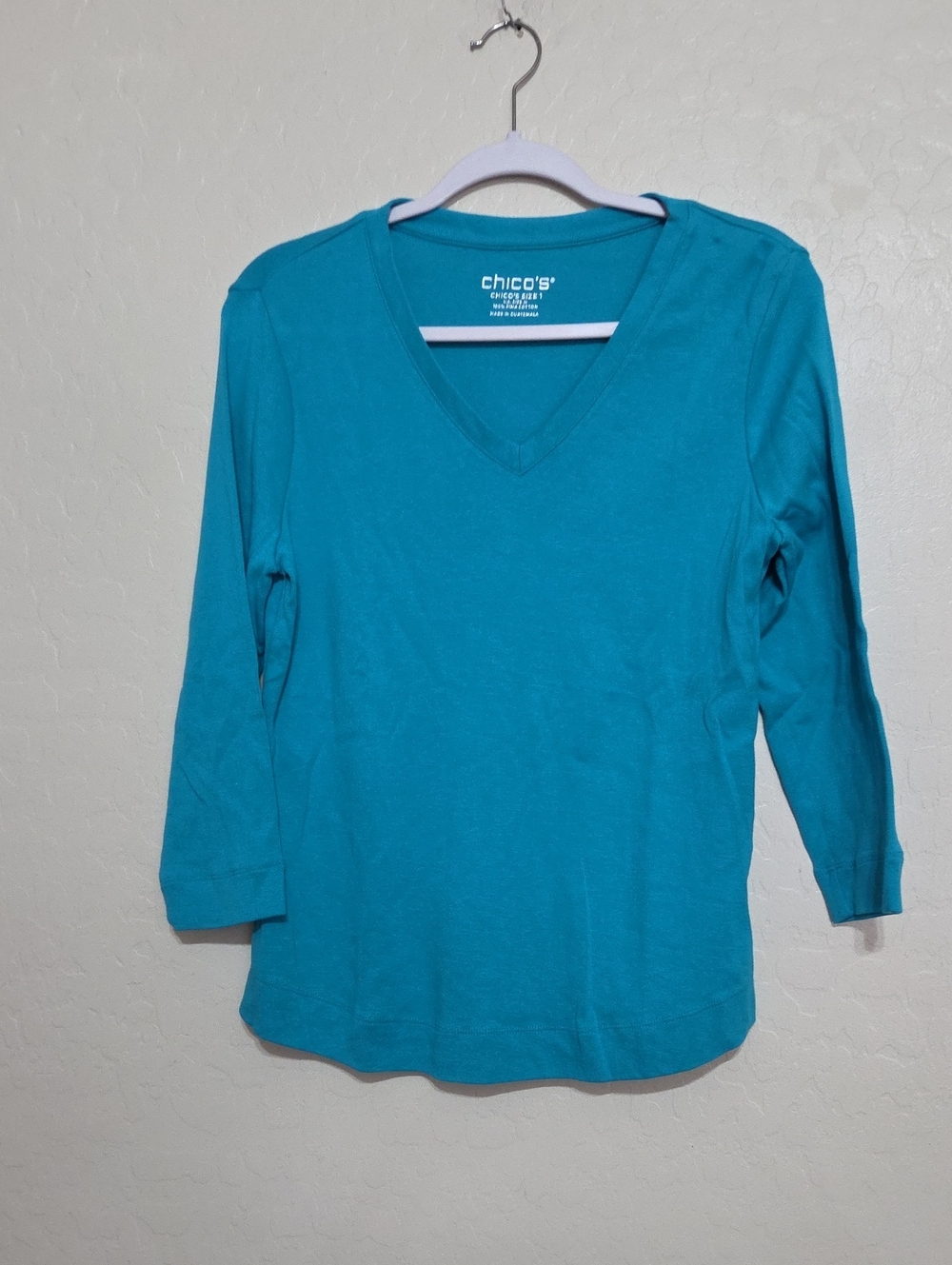 Chico's Teal V-Neck Long Sleeve Tee